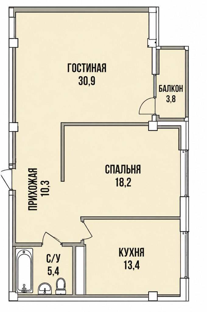 2-комнатная 80 м² — планировка